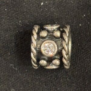 Pandora Sterling Silver Bead Charm with Clear Crystal Accent - Women Jewelry